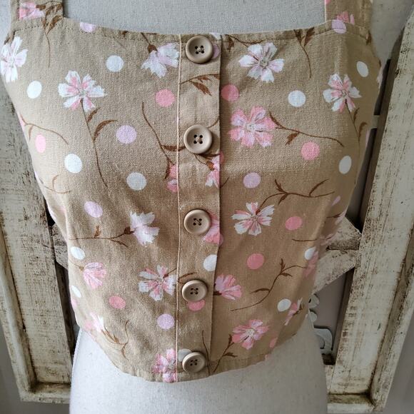 bp Nordstrom Women's Junior Small Button Front Linen Blend Crop Tank Top - Picture 3 of 11